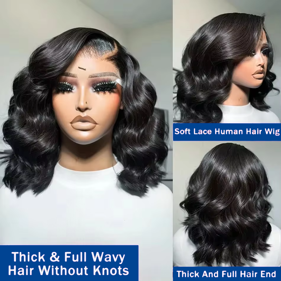 Thumbnail: 250% Density Body Wave Short Bob Wig 13x4 Lace Front Brazilian Human Hair