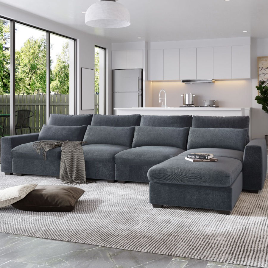 U-Shaped Large Feather-Filled Convertible Sectional Sofa