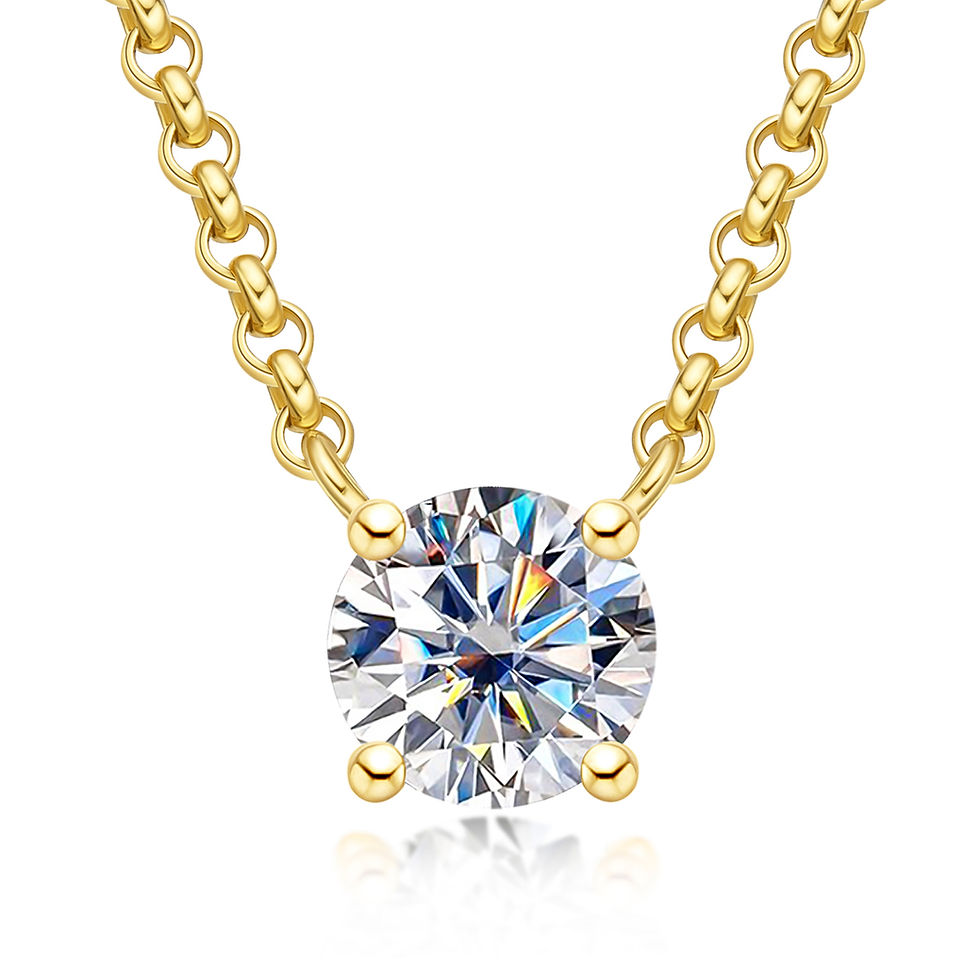Thumbnail: 1ct 2ct 3ct Moissanite Diamond  18K Gold Plated Pendant Necklace