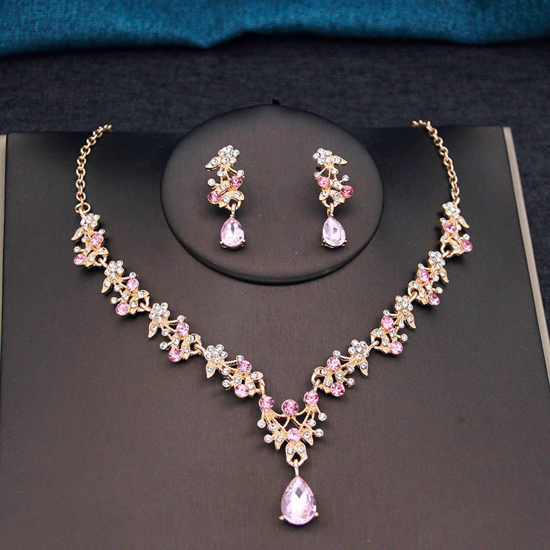 Thumbnail: Water Drop Bridal Jewelry Set for Women with 17 Color Choker Necklace