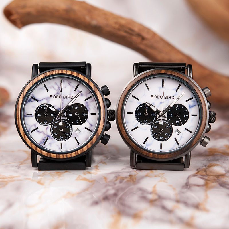 Thumbnail: Vintage Craft Chronograph Wooden Quartz Watch – Men's Classic Design