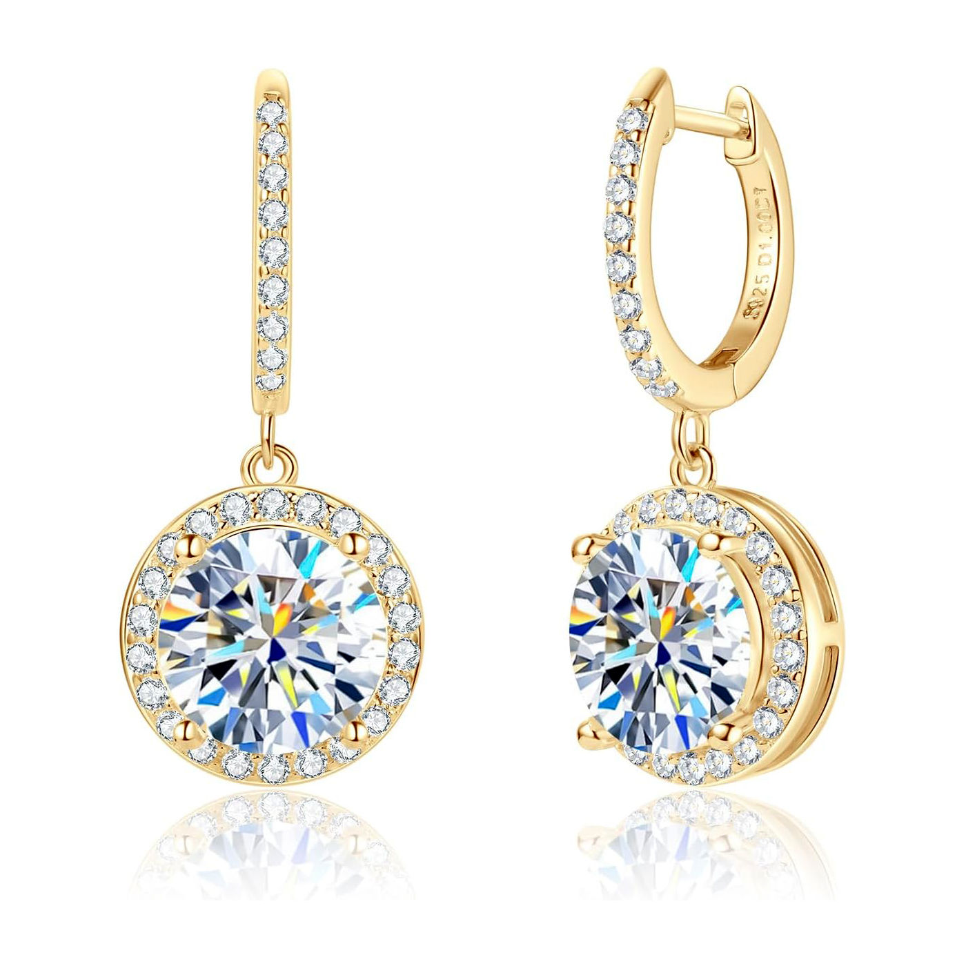 Moissanite Drop Earrings for Women Lab Diamond, 18K Gold Plated Sterling Silver