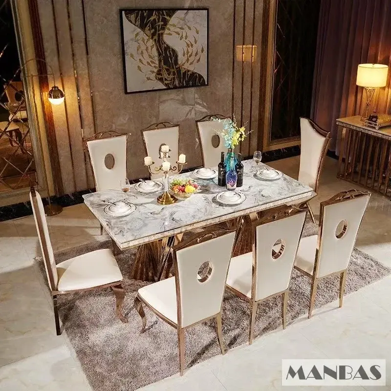 Thumbnail: Luxury Dining Set with 6 Leather Chairs and Rectangular Table