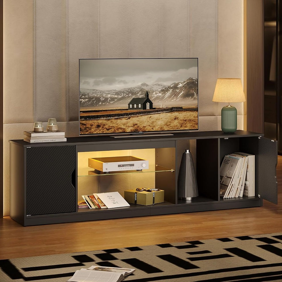 Thumbnail: 70” LED TV Stand – Carbon Black Console with Glass Shelves & Cabinets