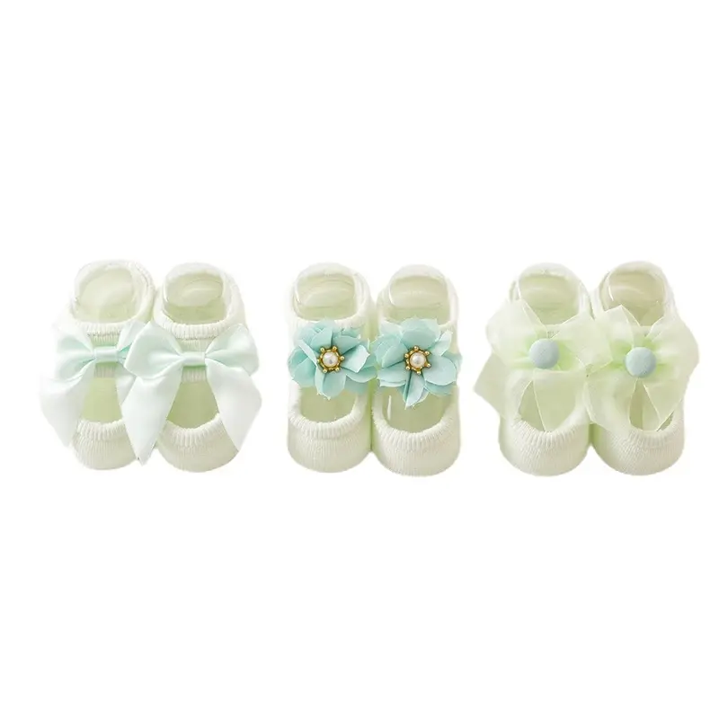 Thumbnail: 3 Pairs Baby Girl Lace Bow Ankle Socks – Anti-Slip Cotton Princess Socks (0–12M)