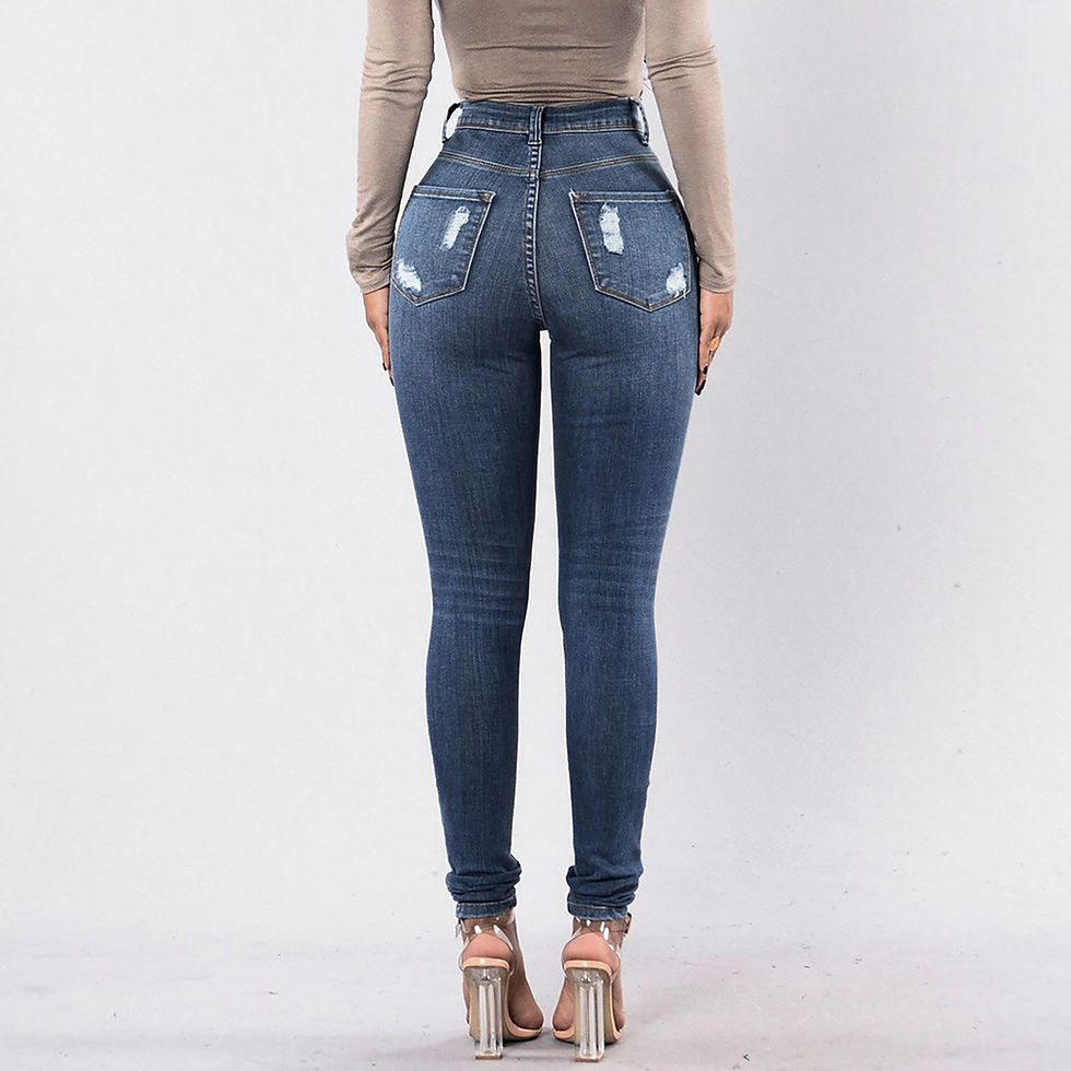 Thumbnail: Women's Blue High Waisted Skinny Jeans with Cotton Spandex Stretch Fit
