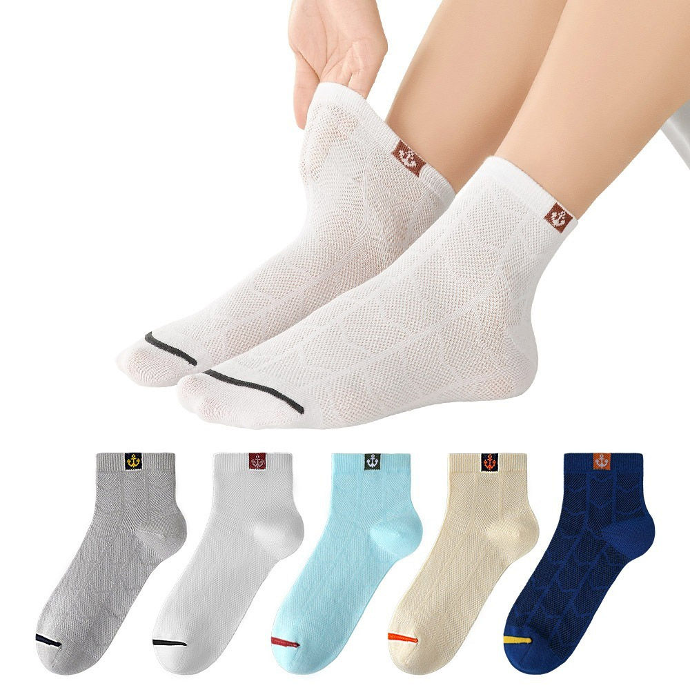 Boys Summer Breathable Short Socks with Boat Anchor Icon and Antibacterial Knit