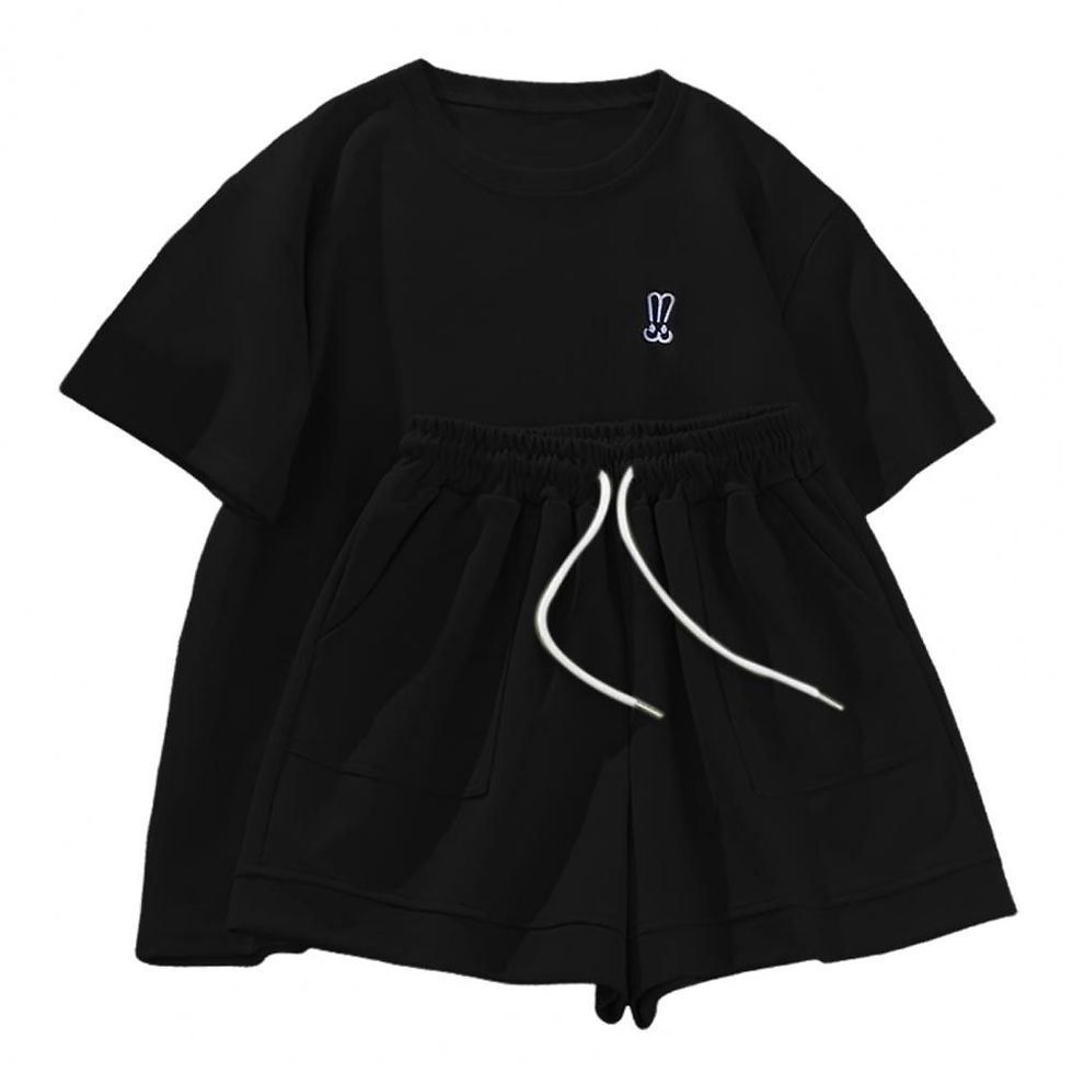 Thumbnail: Casual Tracksuit Set with Round Neck T-Shirt & Elastic Waist Shorts