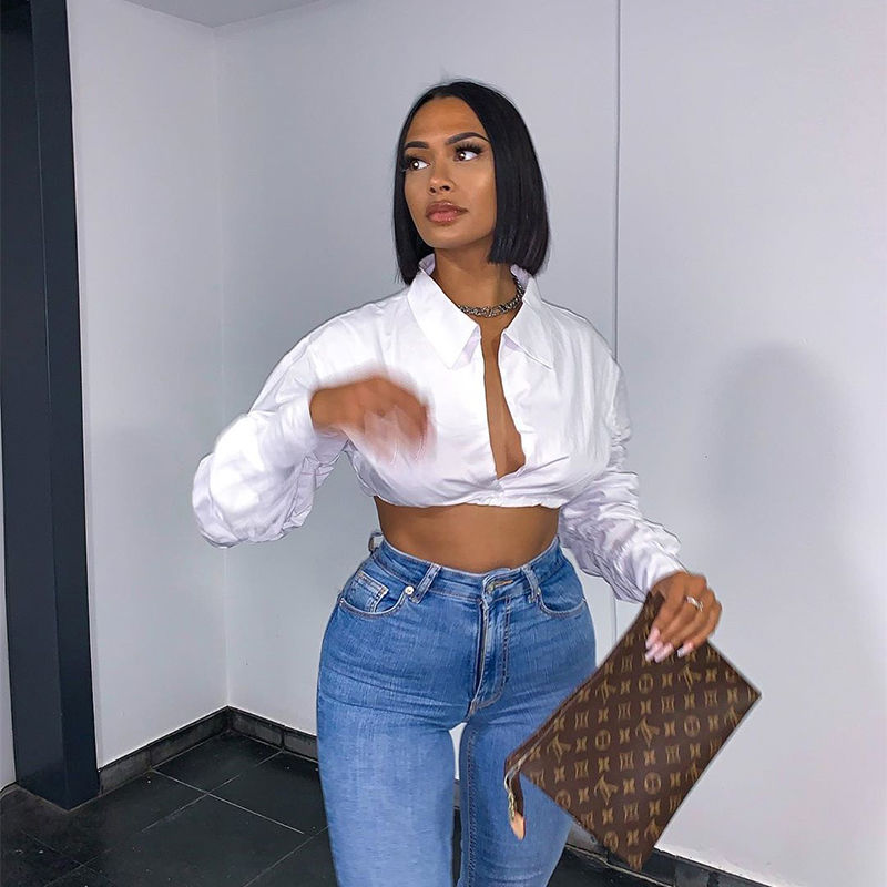 Thumbnail: 2027 Irregular Designs Crop Top Turn Down Blouse