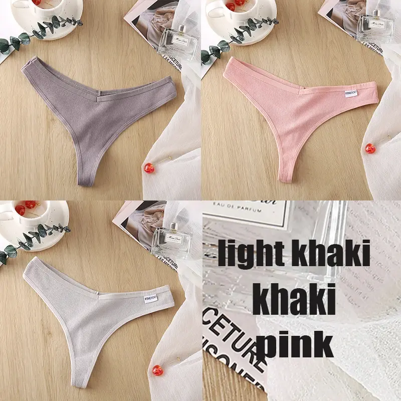 Thumbnail: 3Pcs Cotton G-String Thong Panties Women’s Everyday Underwear Set