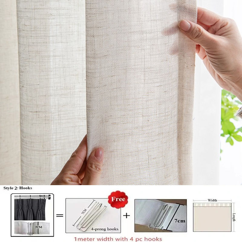 Thumbnail: Modern Cotton Linen Beige Sheer Tulle Curtains for Living Room & Bedroom