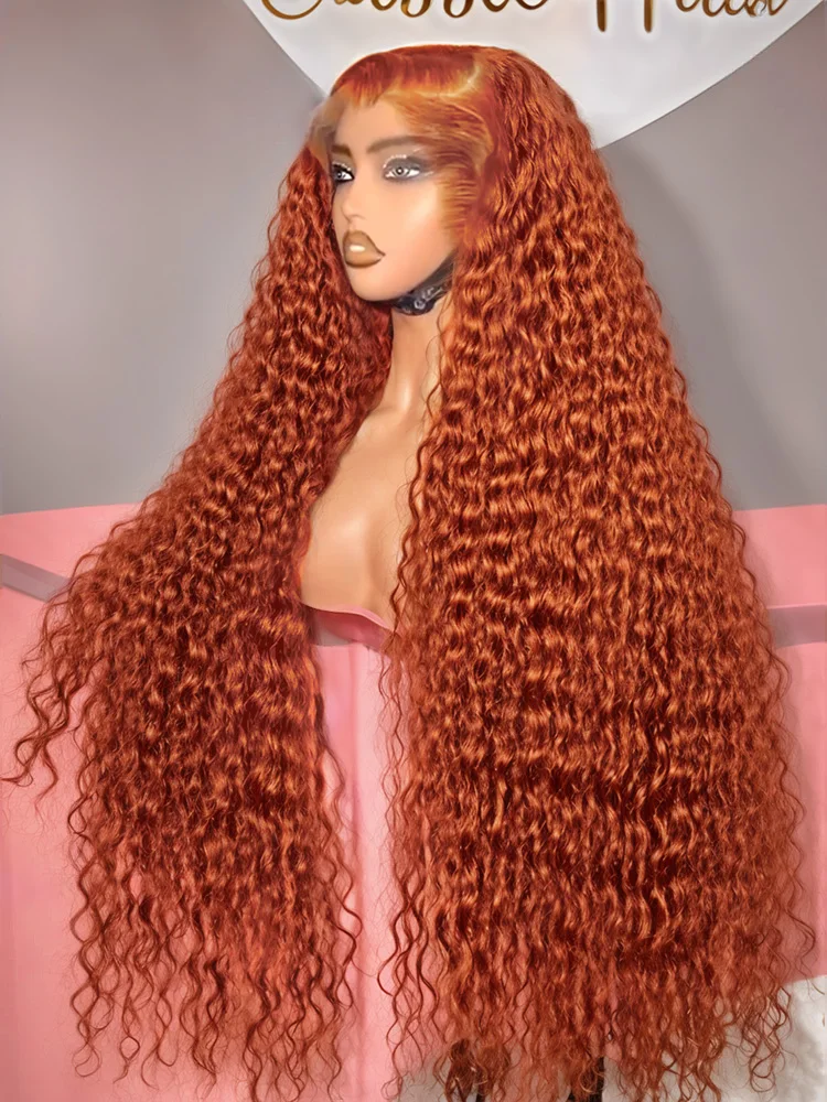 Orange Ginger Deep Wave Lace Wig – 40 Inch, HD Lace Front, Human Hair