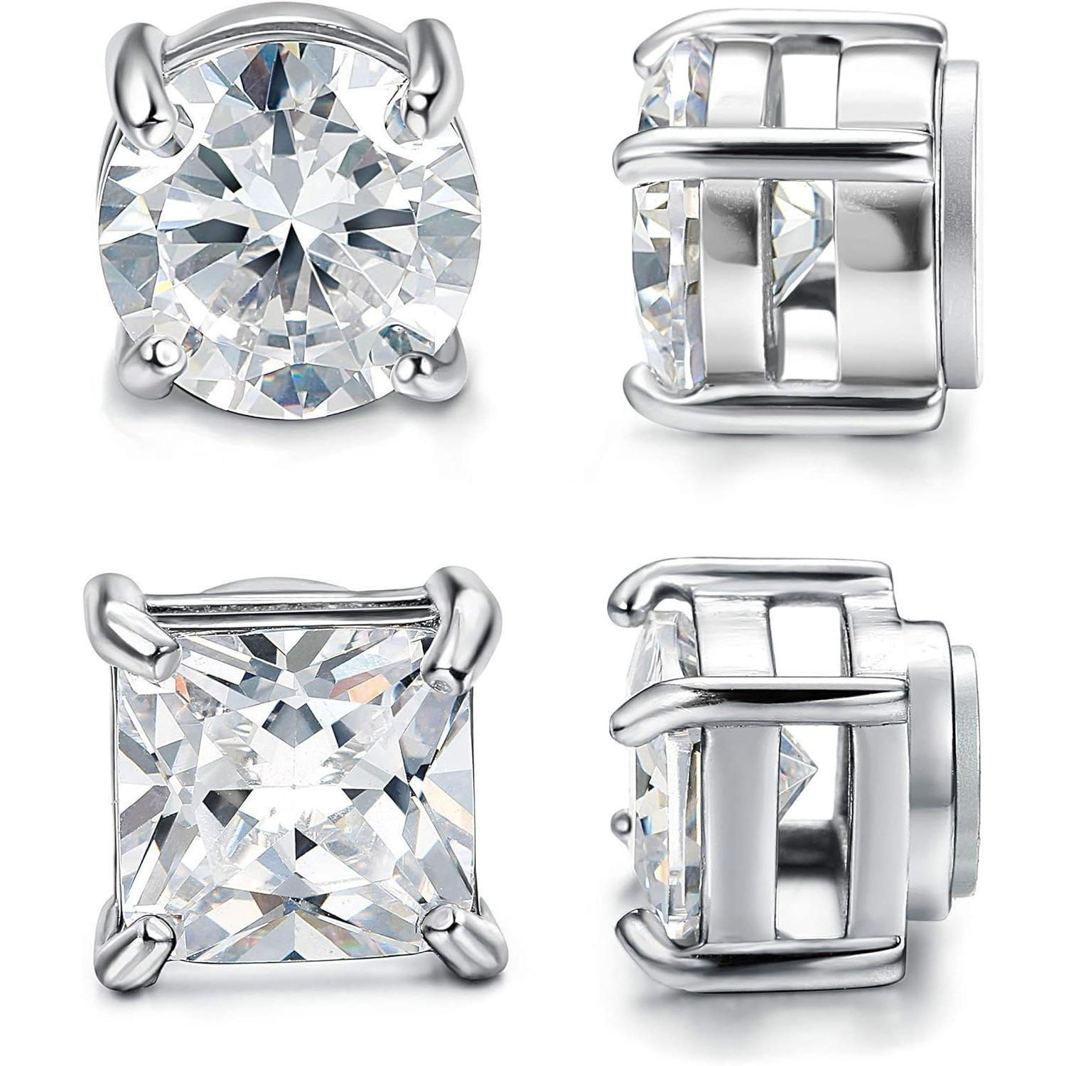 Stainless Steel Magnetic Stud Earrings – Non-Piercing CZ Design for Men & Women