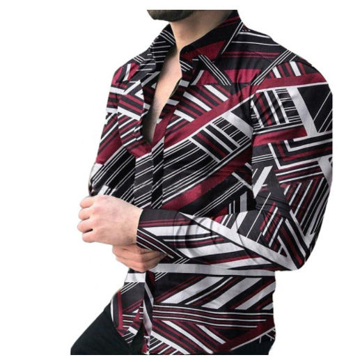 Thumbnail: Men’s Silk‑Blend Slim Fit Long Sleeve Printed Fashion Dress Shirt