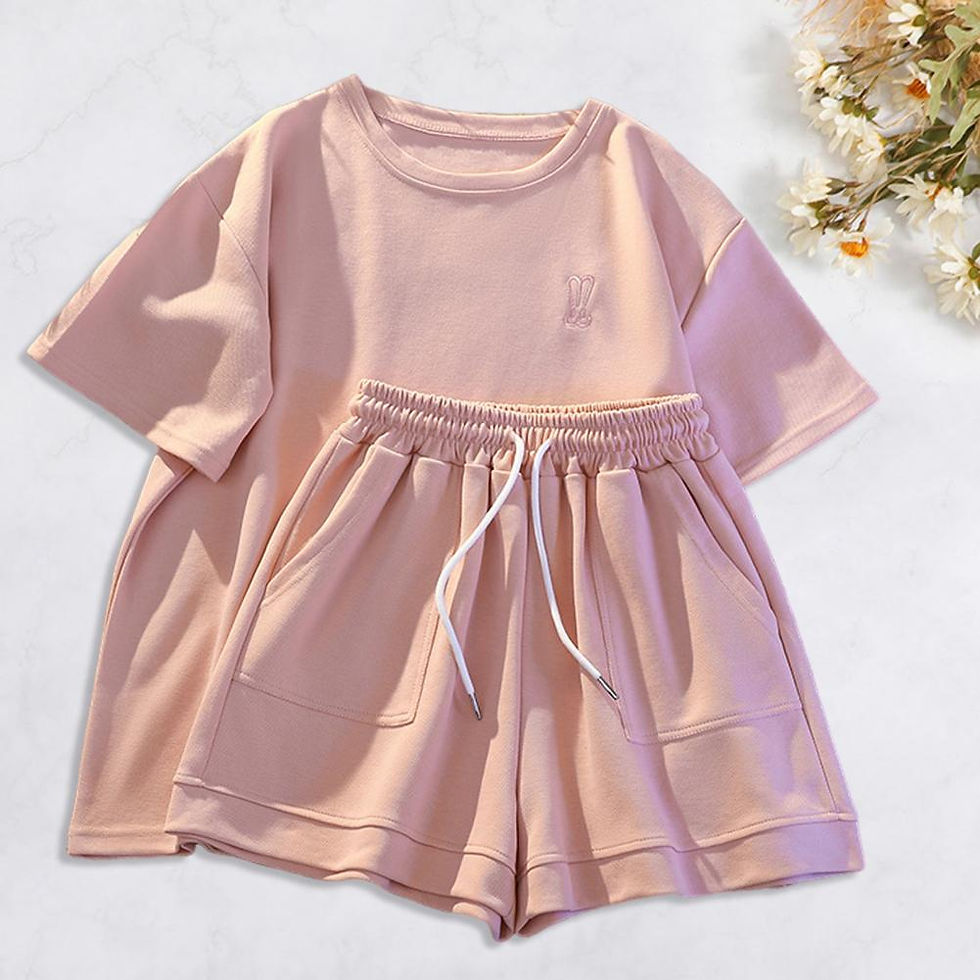 Thumbnail: Casual Tracksuit Set with Round Neck T-Shirt & Elastic Waist Shorts