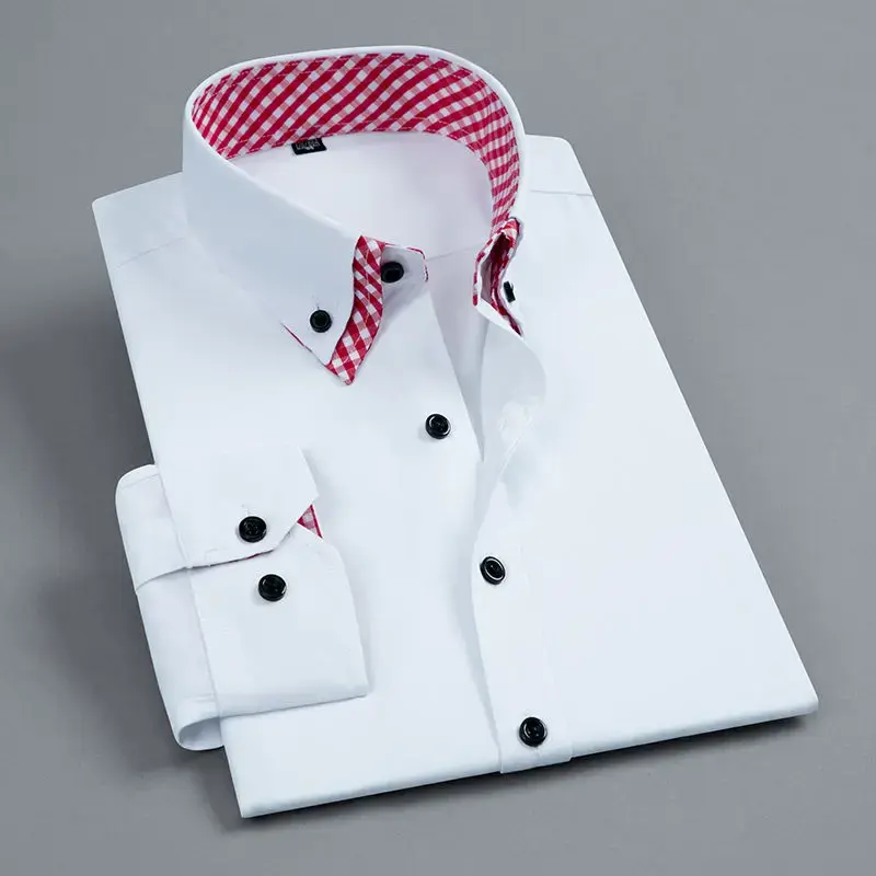 Thumbnail: Men's Non-Iron Double Layer Dress Shirt – Formal Long Sleeve Tuxedo Style