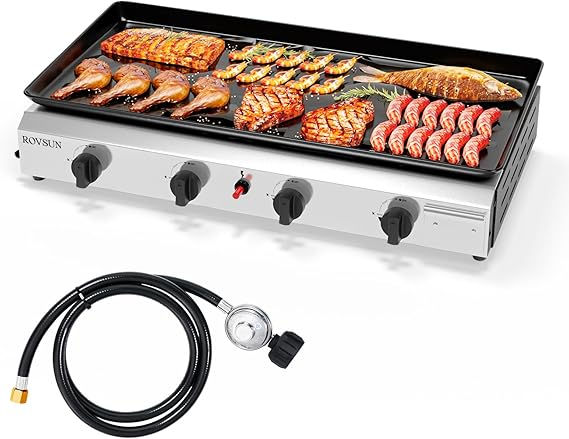 4-Burner Portable Propane Griddle Nonstick Enameled Tray 40,000 BTU Tabletop