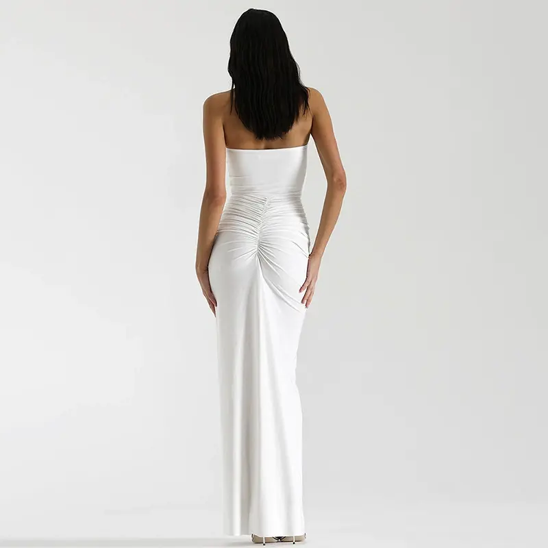 Thumbnail: Womens Halterneck Pleated Split Long Dress for Beach Holiday