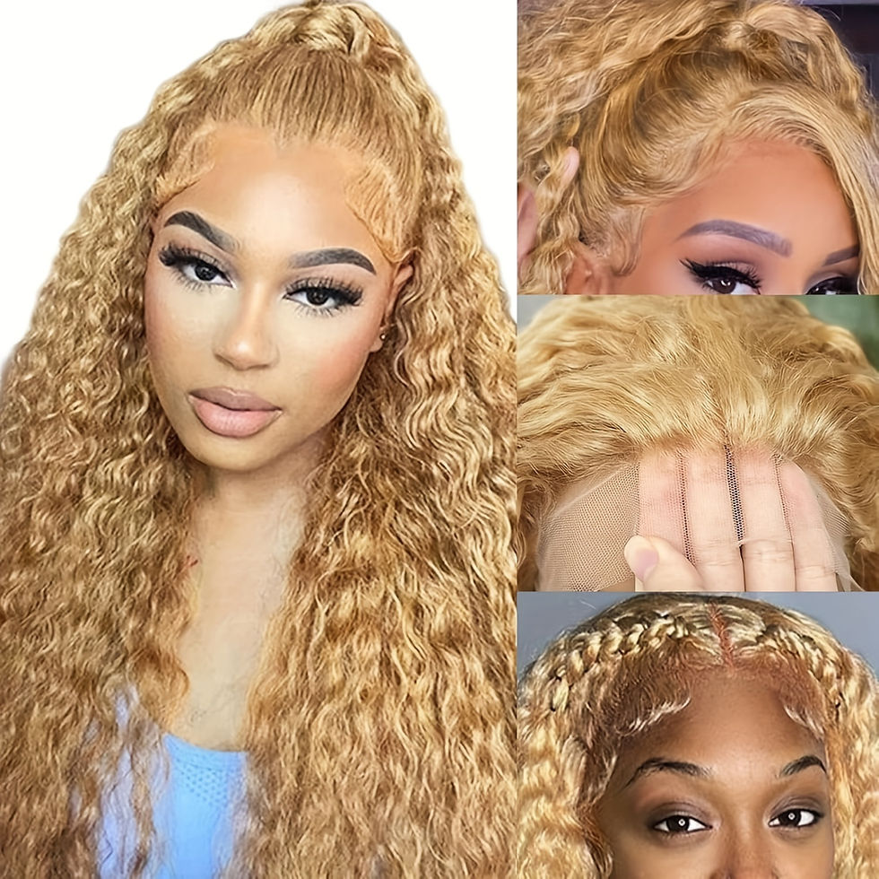 Thumbnail: #27 Honey Blonde Curly 13x6 HD Lace Frontal Wig – 200% Density Brazilian Hair