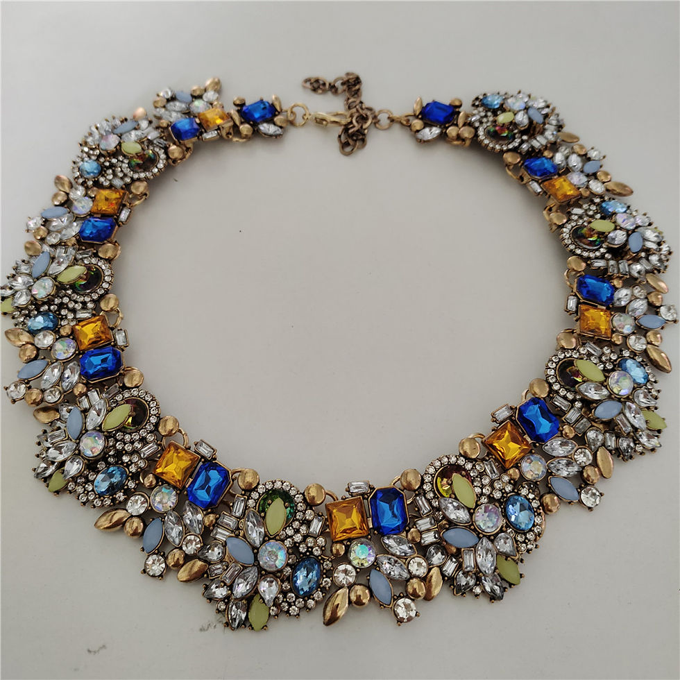Thumbnail: Crystal Rhinestones Large Collar Choker Necklace Earrings Set