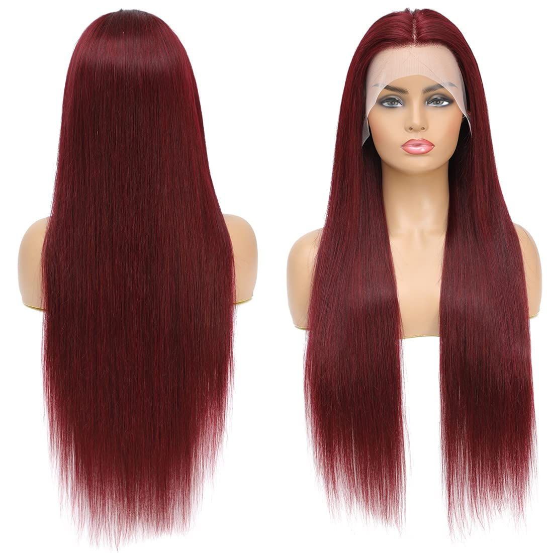 99J Burgundy Straight Lace Wig – 13x4 Brazilian Human Hair, 180% Density