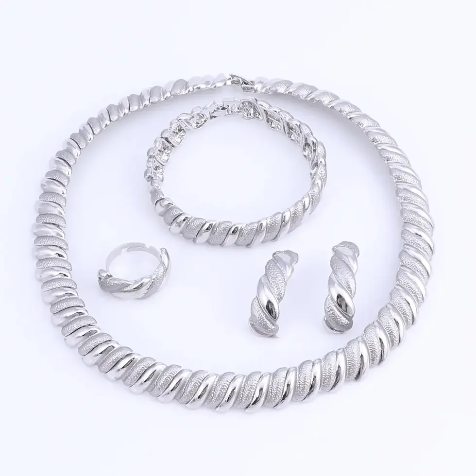 Thumbnail: Silver Bridal Jewelry Set – Necklace, Bracelet, Ring & Earrings