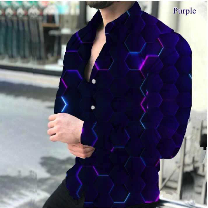 Thumbnail: Men’s Silk‑Blend Slim Fit Long Sleeve Printed Fashion Dress Shirt