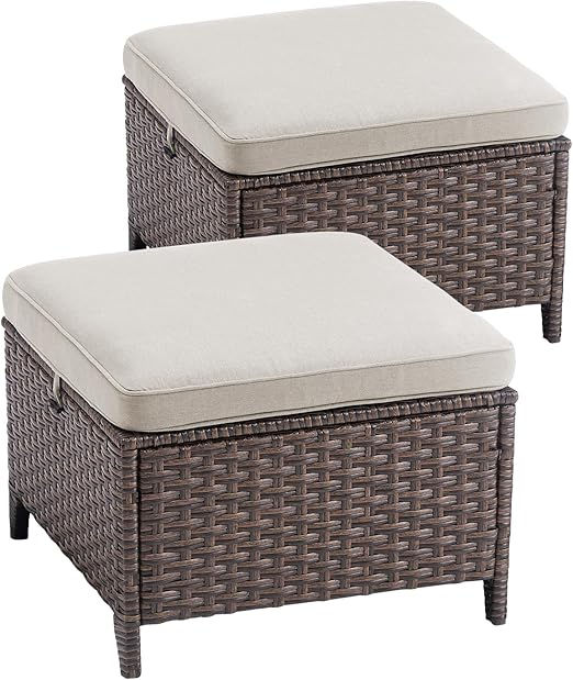 Thumbnail: Outdoor Patio Ottoman – Seagull Shape All-Weather Rattan Wicker Footstool&Cusion