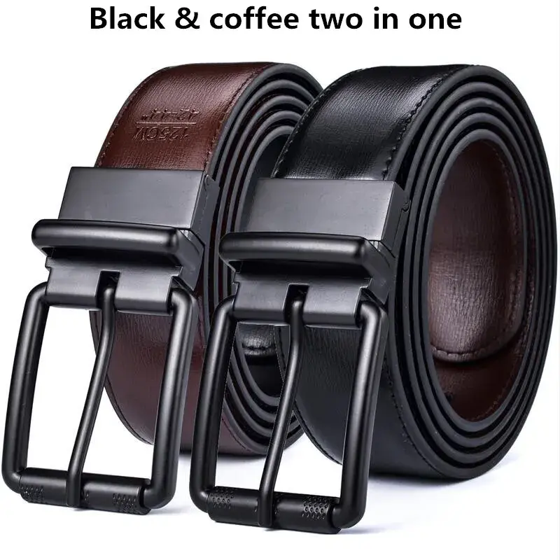 Thumbnail: Men’s Reversible Leather Belt – Two‑Color Roller Buckle 34mm Strap