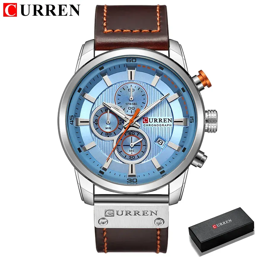 Thumbnail: Chronograph Leather Strap Quartz Watch for Men
