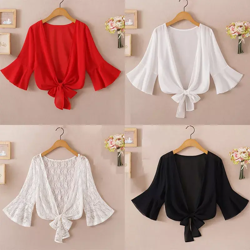 Summer Blouses for Women 2020 Woman v Neck Tie Waist Blouse Shirt Chiffon Black