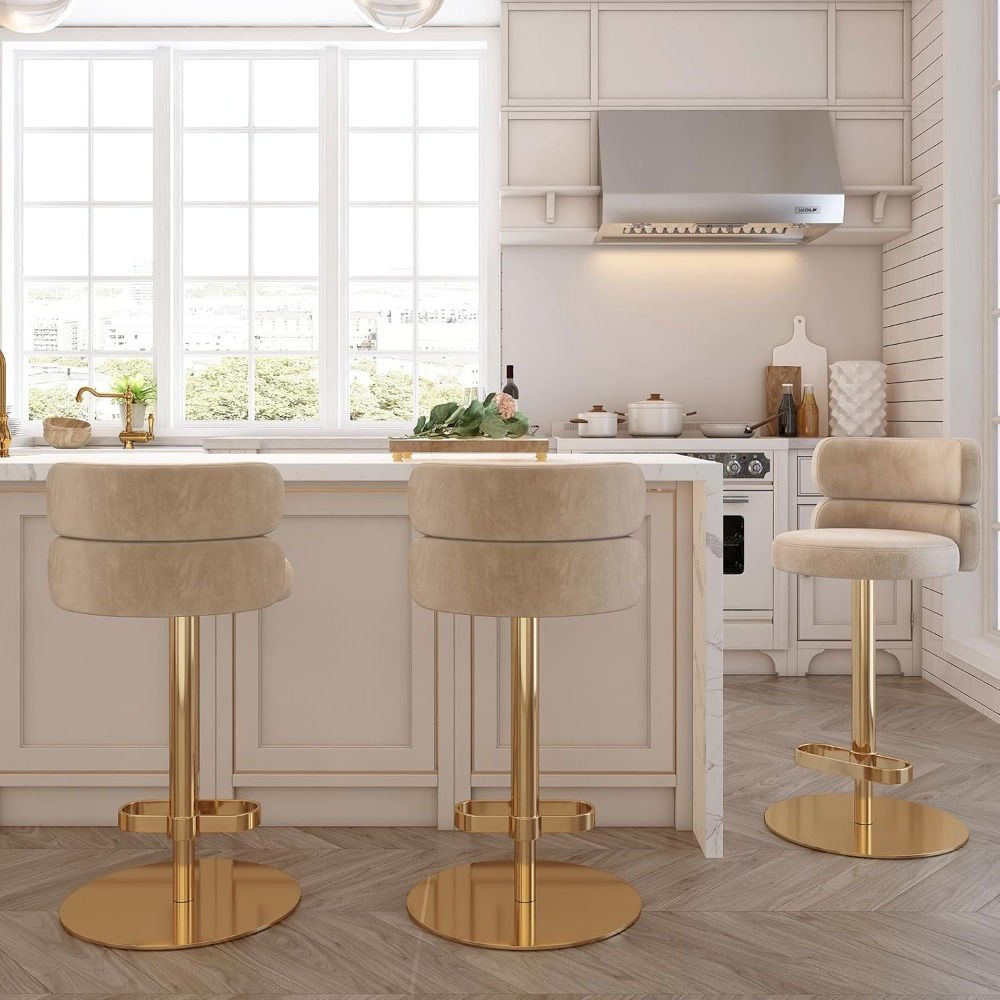 Velvet Bar Stools Modern Swivel Adjustable Height for Kitchen Counter