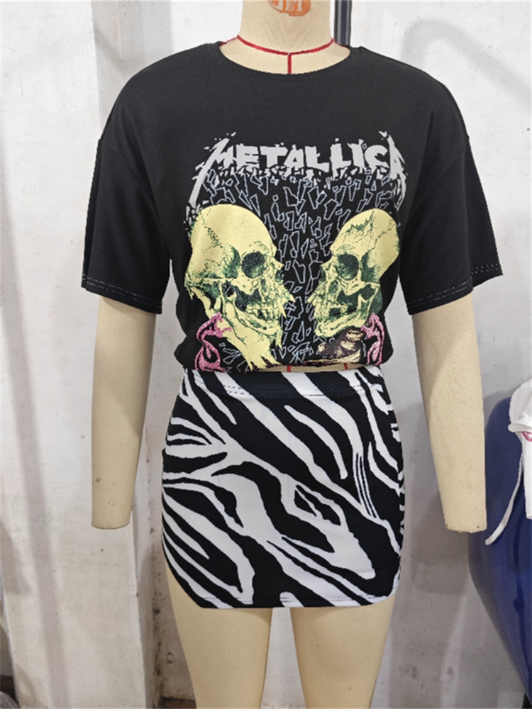 Thumbnail: 2 Two Piece Dress Sets Short Sleeve Crop Top Matching Mini Skirt