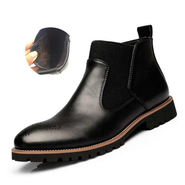 Thumbnail: Mens Slip-On Waterproof Chelsea Brogue Ankle Boots