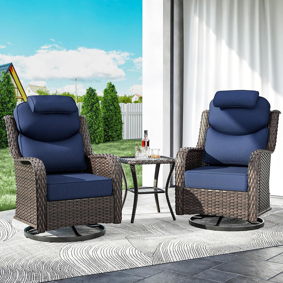 Thumbnail: 3-Piece Outdoor Swivel Rocking Chair Set with Cushions and Side Table