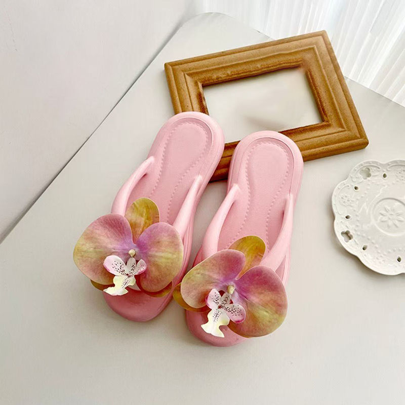 Thumbnail: Butterfly Orchid Flip Flops for Women with Soft Sole and Non Slip Summer Grip