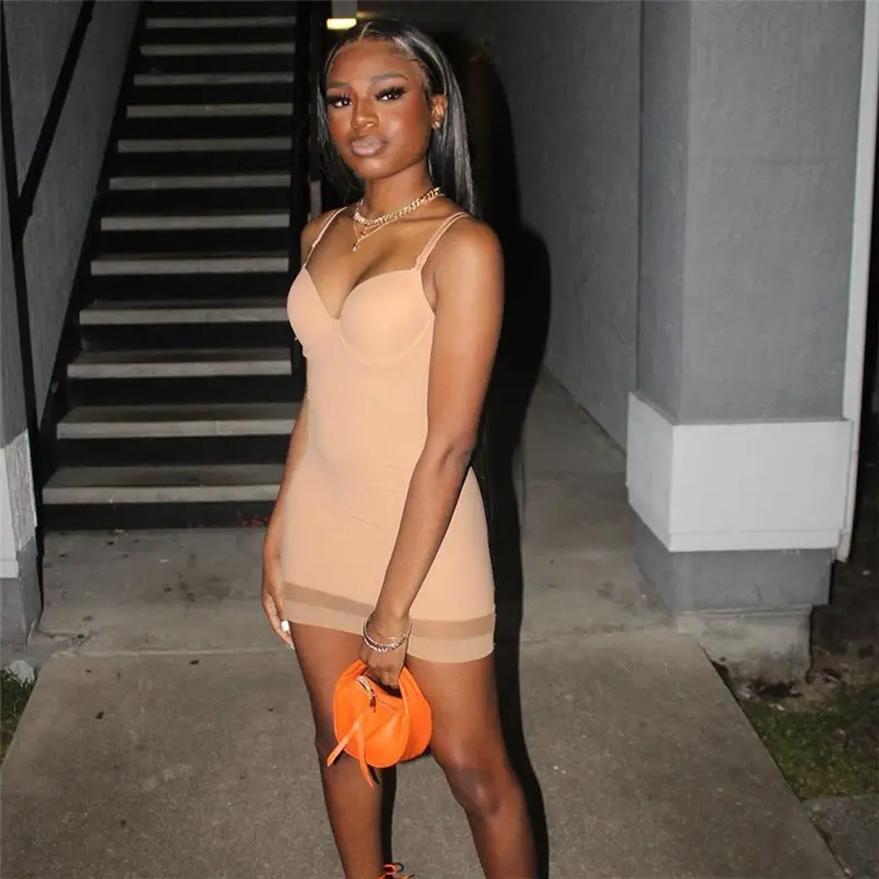Thumbnail: Women Strapless Mesh Patchwork Mini Bodycon Dress