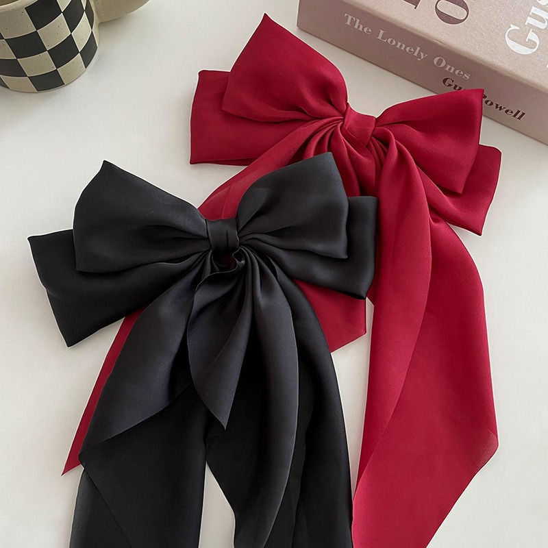 Thumbnail: Large Bow Ribbon Hair Clip – Solid Silk Ponytail Barrette for Women