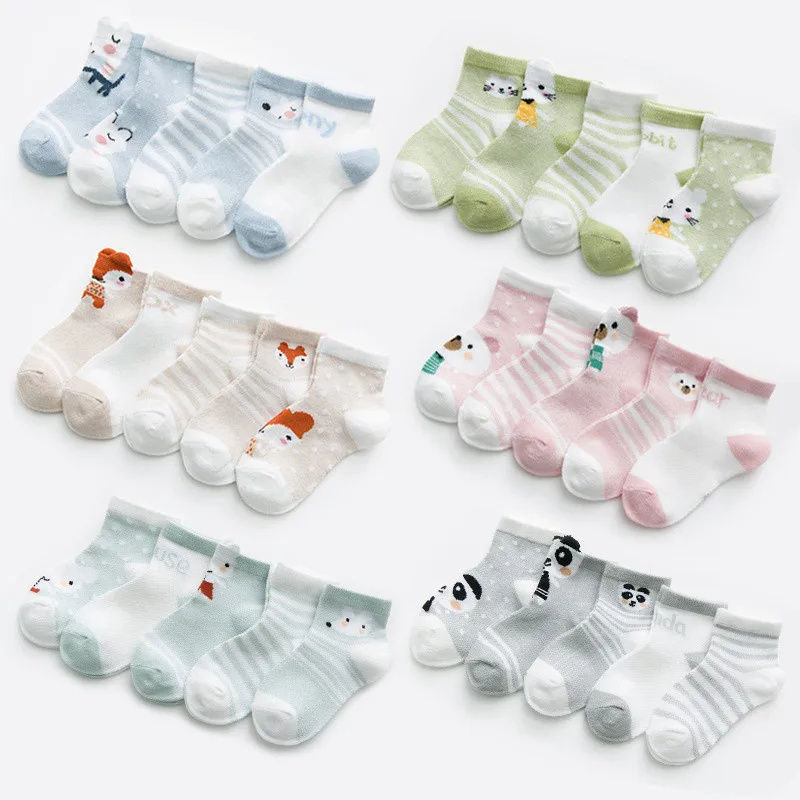 Thumbnail: Newborn Cotton Cartoon Mesh Socks – 5-Pair Summer Set for Boys & Girls