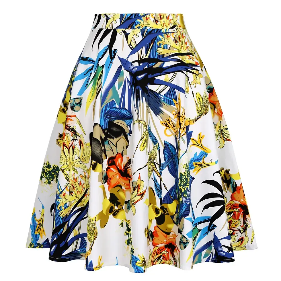 Thumbnail: Vintage 50s Rockabilly Printed Midi Skirt – High‑Waist A‑Line Swing Skirt