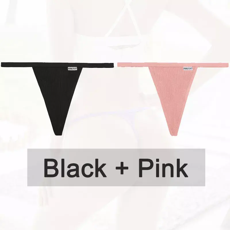 Thumbnail: 2Pcs Cotton G-String T-Back Panties Women’s Sexy Thong Underwear Set