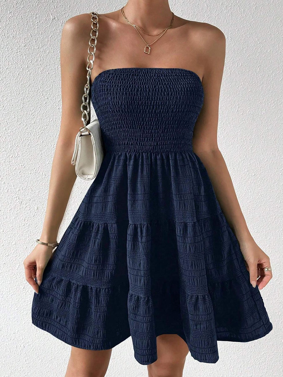 Thumbnail: Strapless Mini Sundress – Bohemian Summer Style with Backless Design