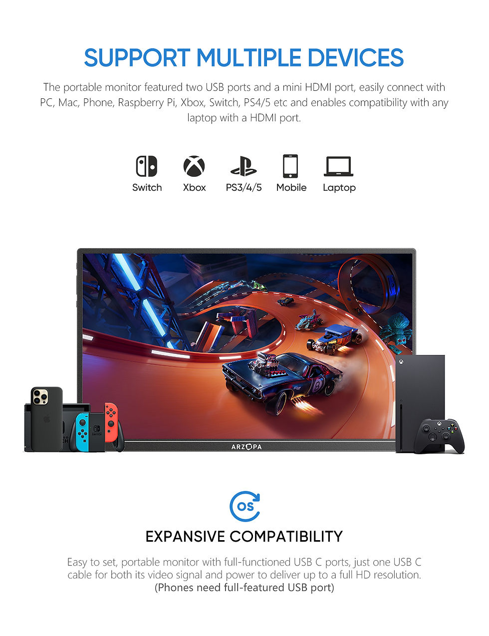 Thumbnail: 14" IPS Portable Monitor 1080P HDR10 USB-C HDMI Display with Dual Speakers