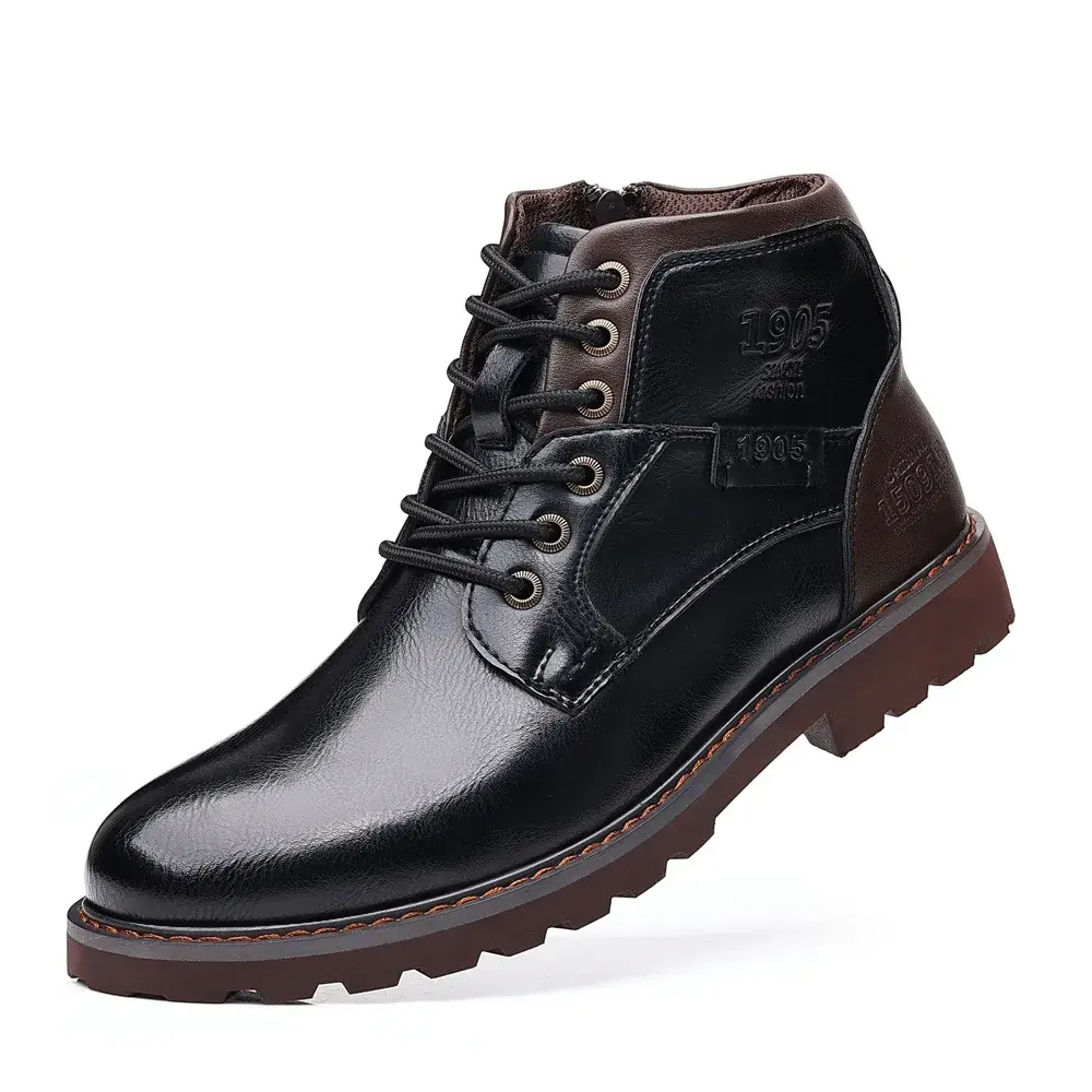 Mens Leather High Ankle Casual Shoes with Retro Style and Soft Sole Design