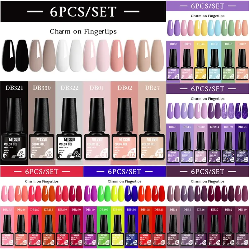 6pcs Sparkly Gel Nail Polish Set Rose Red Shining UV LED Finish for Nail Art