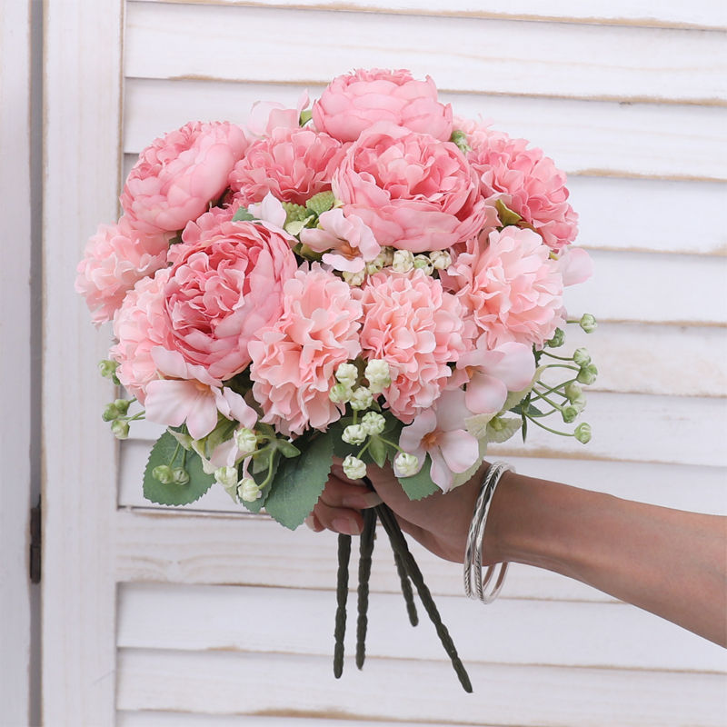 Thumbnail: 30cm Silk Peony & Hydrangea Artificial Bouquet for Wedding & Home Décor