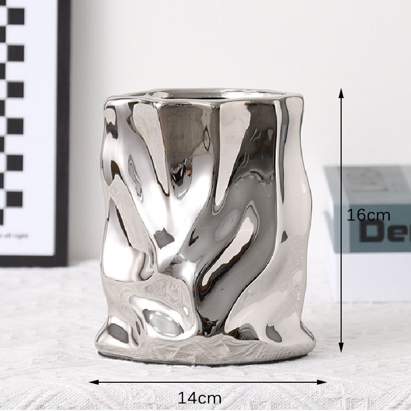 Thumbnail: Nordic Ceramic Irregular Vase Electroplating Vase Living Room Office Decoration 