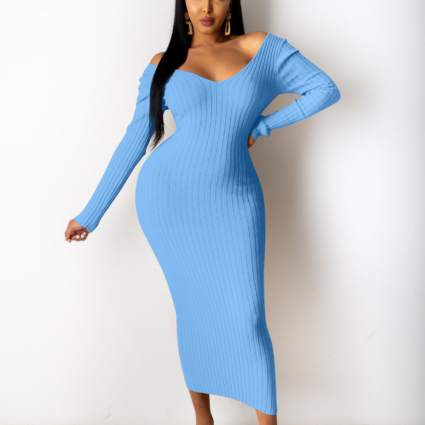 Women’s V-Neck Bodycon Sweater Dress Fall Casual