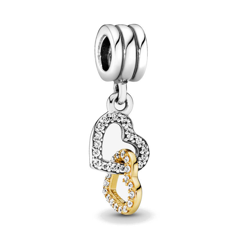 Thumbnail: Silver and Gold Love Heart Charm with Sun Lock and Key Bead Pendant for Bracelet