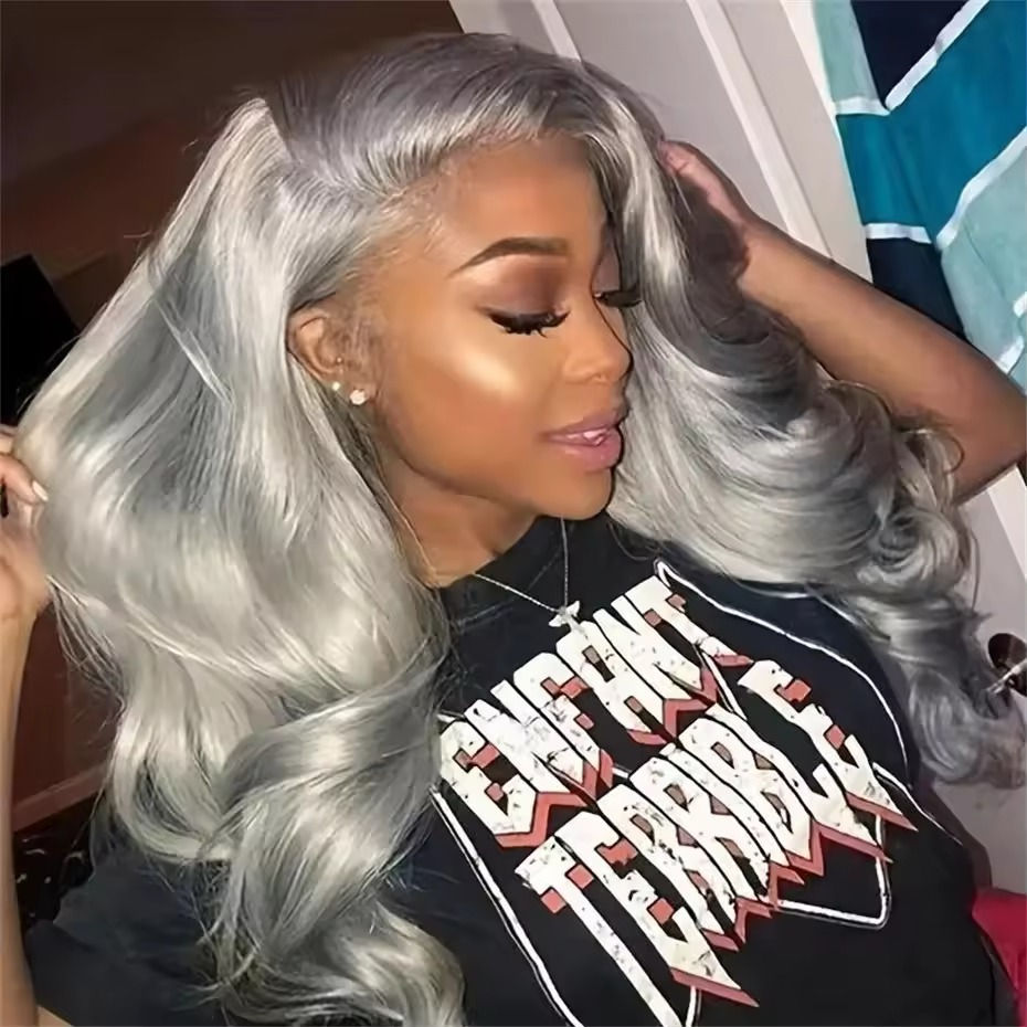 Thumbnail: Qeenfy Silver Grey Body Wave 13x4 HD Lace Front Wig – 100% Remy Human Hair